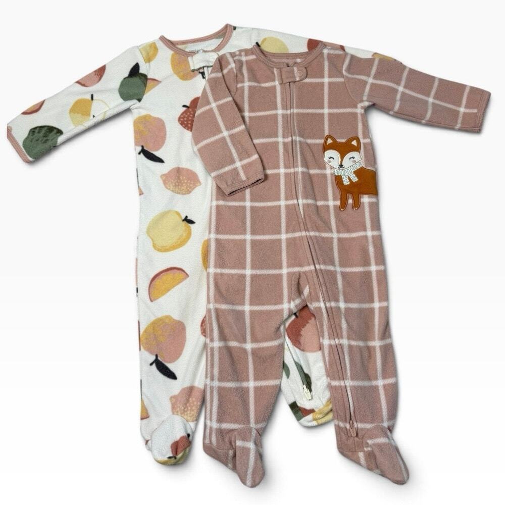 Carter's Footie Sleeper Pajamas Baby Girl Fox Apples White 9 Months